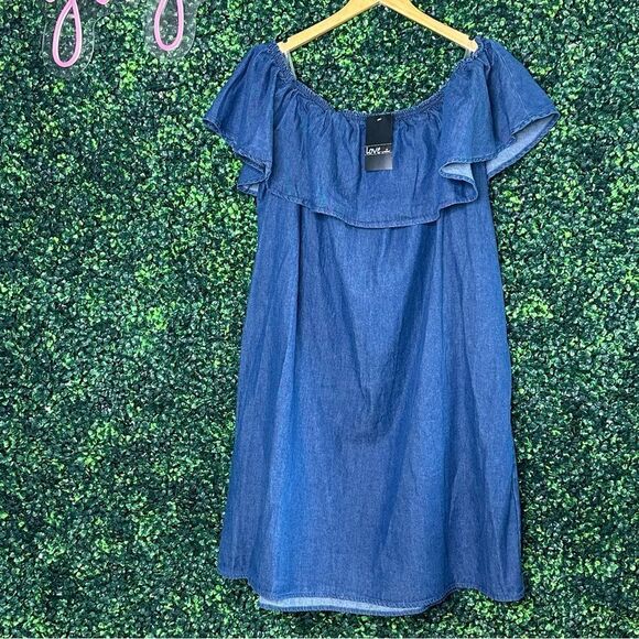 love by chesley Dresses & Skirts - NWT Ruffle Blue Denim Jean Love by Chelsey Dress Sz 3X